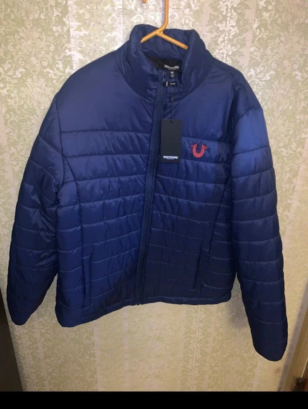 True Religion Navy Jacket with Red Horseshoe Embroidery